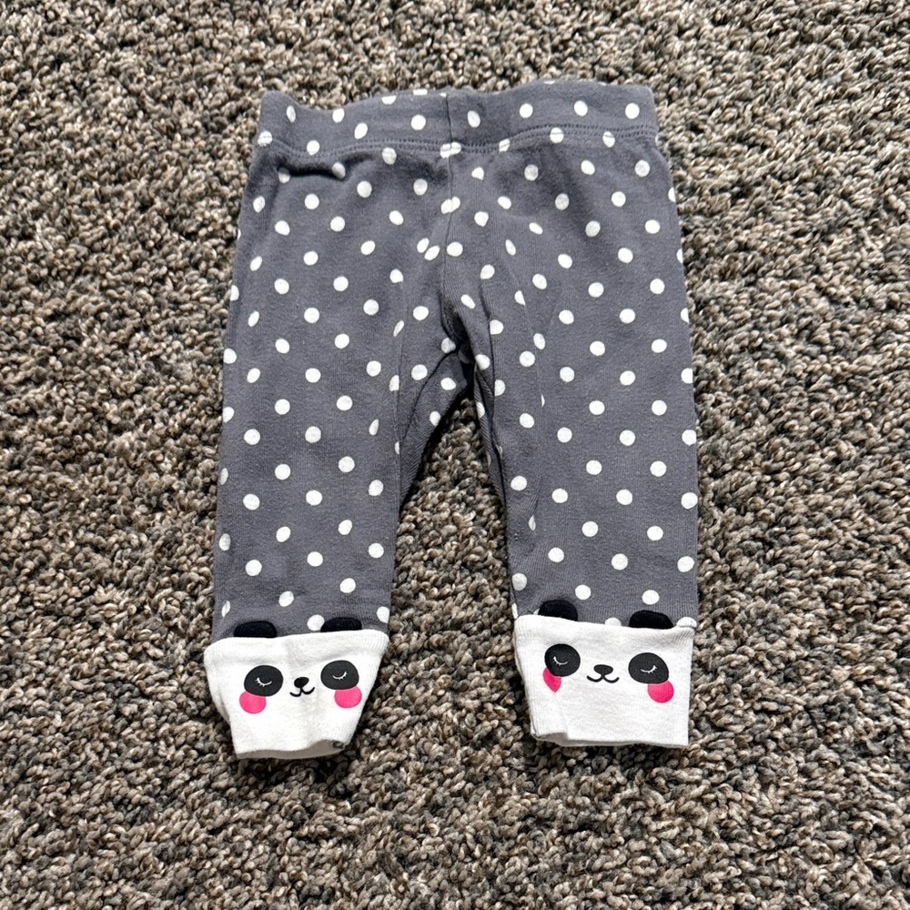 Gray Polka Dot Kids Leggings with Panda Design